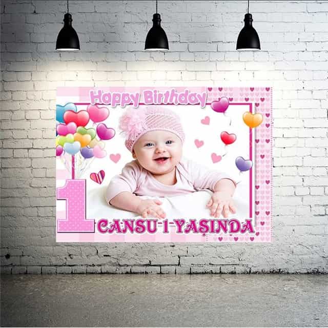 1 Yaş Temalı Kız Kişiye Özel Afiş