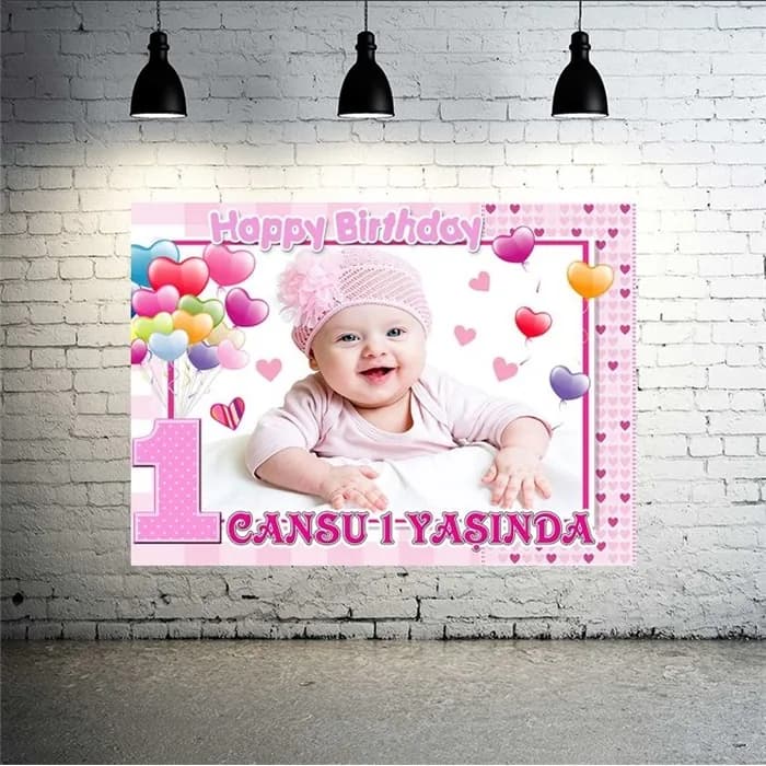 1 Yaş Temalı Kız Kişiye Özel Afiş