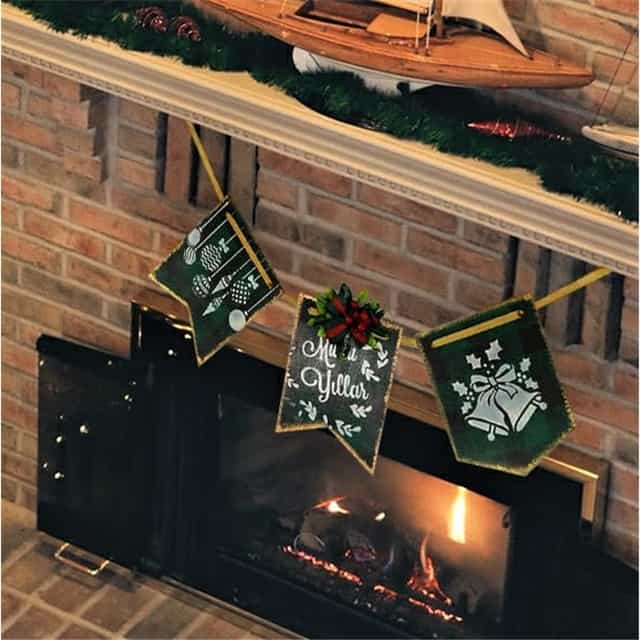 Ahşap Yılbası Şomine Asma Sus Kırmızı