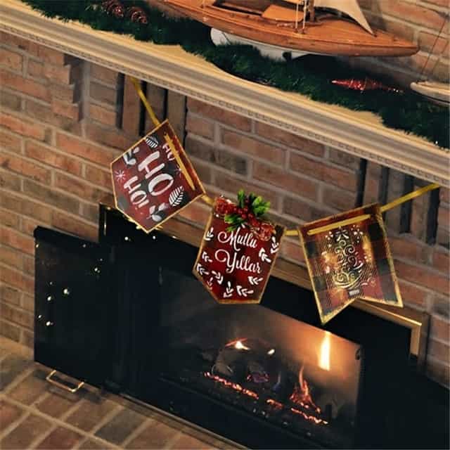 Ahşap Yılbası Şomine Asma Sus Kırmızı