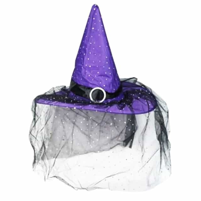 Cadılar Bayramı Dantelli Mor Cadı Şapka