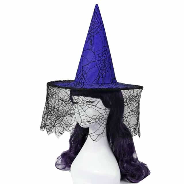 Cadılar Bayramı Mor Tüllü Cadı Şapka