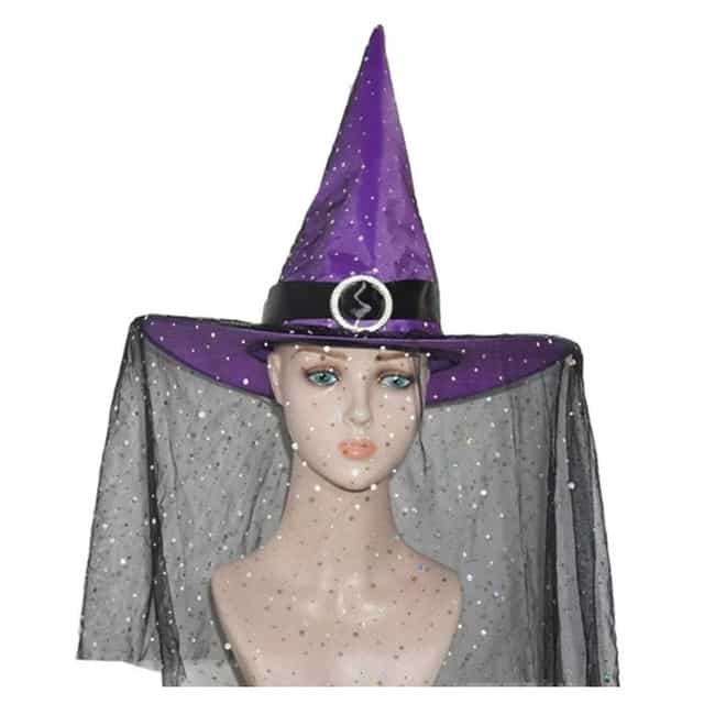 Cadılar Bayramı Dantelli Mor Cadı Şapka