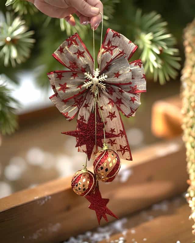 Yılbaşı Kırmızı Gold Fiyonk Asma Süs