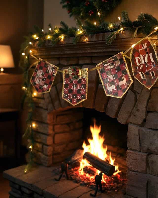 Ahşap Yılbası Şomine Asma Sus Kırmızı