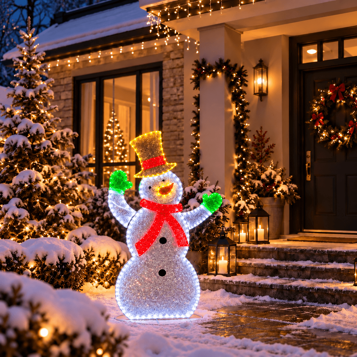 125 CM Led Işıklı Kardan Adam Figürü – 381 LED, 6 Işık Modu, Dış Mekan Yılbaşı Dekoru
