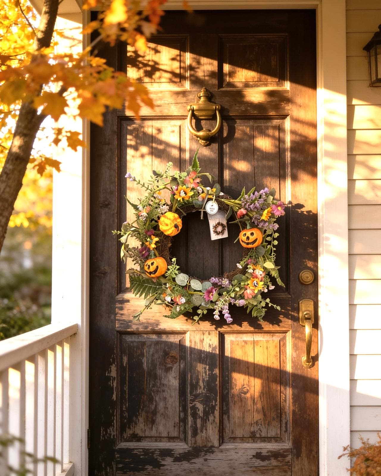 Cadılar Bayramı Balkabaklı Kapı Süsü 50 cm – Halloween Dekoratif Çelenk Kapı Süsü