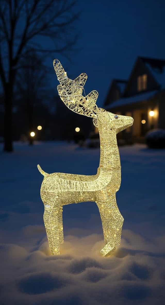 80 CM Işıklı Geyik Simli Gold Yılbaşı Dekor Metal