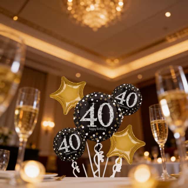 40 Yaş Balon Demeti | Şişirilmiş Uçan Folyo Balon Buketi – İstanbul İçi Teslimat