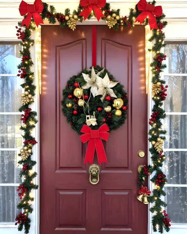 Yılbaşı Kapı süsü Gold Detaylı Yuvarlak Kapı Çelengi 45 cm