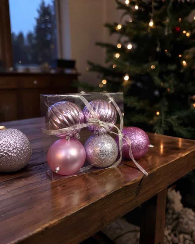 Yılbaşı Ağacı Pembe Renkli Top Süs 10 Cm