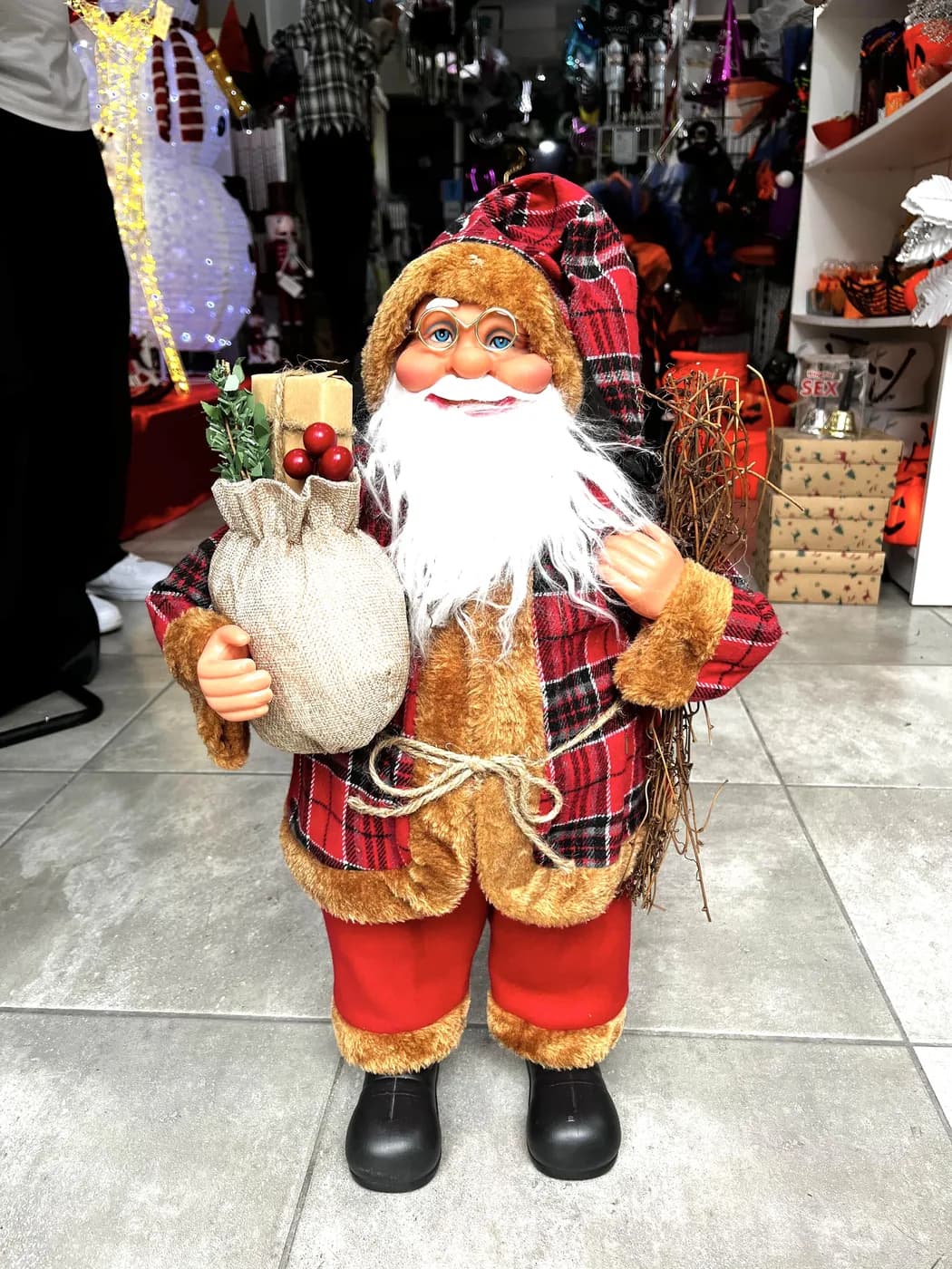 Noel Baba Hediye Paketli Dekor Süs 62 cm