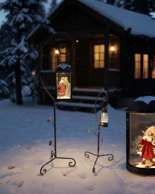 180 cm Yılbaşı Sokak Lambası Ferforje Demir Cam Aksamlı Pilli Işıklı