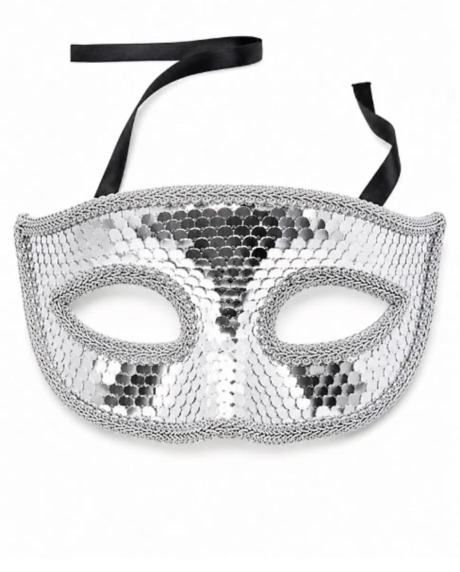 Gümüş Pullu Yarım Yüz Maske – Parlak Parti ve Maskeli Balo Maskesi