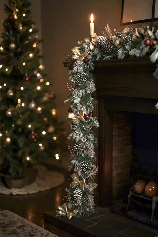 Yeşil Karlı Garland Dekor Süs Hazır Süslenmiş 230*25 CM