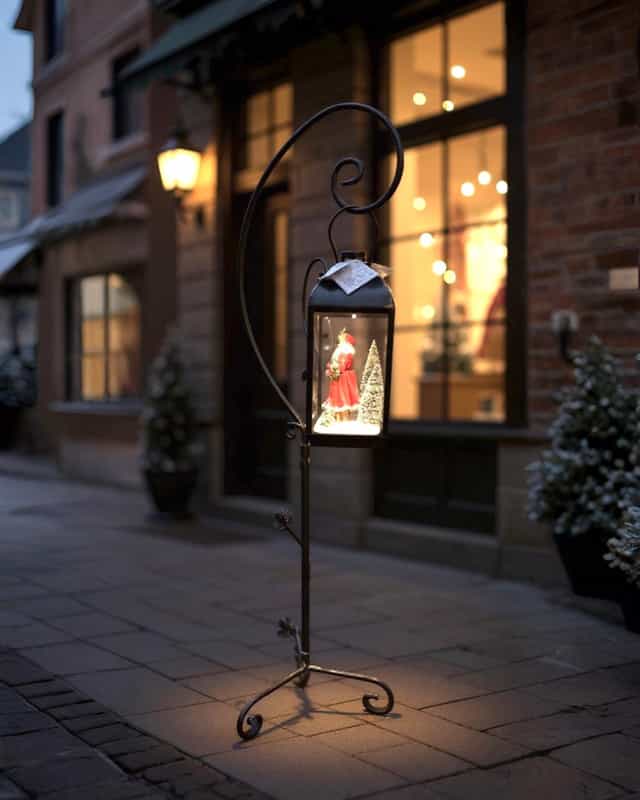 180 cm Yılbaşı Sokak Lambası Ferforje Demir Cam Aksamlı Pilli Işıklı