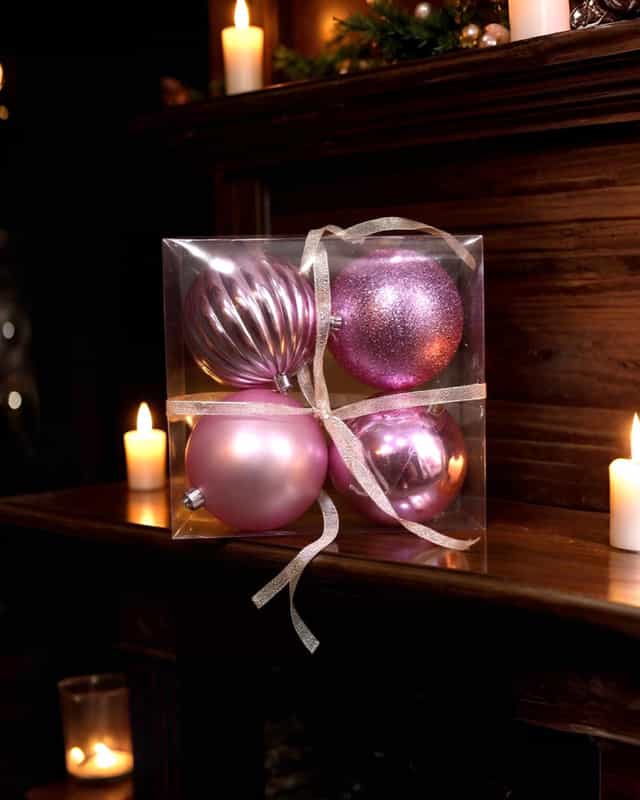 Yılbaşı Ağacı Pembe Renkli Top Süs 10 Cm