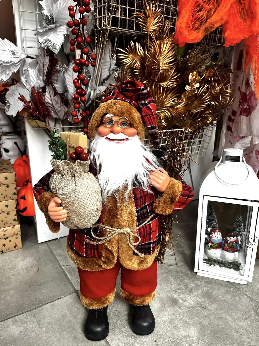 Noel Baba Hediye Paketli Dekor Süs 62 cm