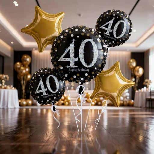 40 Yaş Balon Demeti | Şişirilmiş Uçan Folyo Balon Buketi – İstanbul İçi Teslimat