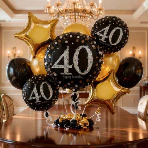 40 Yaş Balon Demeti | Şişirilmiş Uçan Folyo Balon Buketi – İstanbul İçi Teslimat