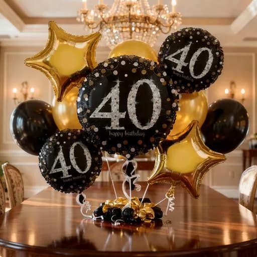 40 Yaş Balon Demeti | Şişirilmiş Uçan Folyo Balon Buketi – İstanbul İçi Teslimat