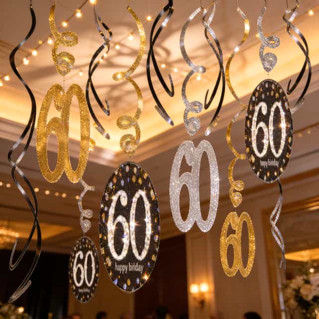 Amscan 60 Yaş Temalı Siyah Gold Parlak İp Süs