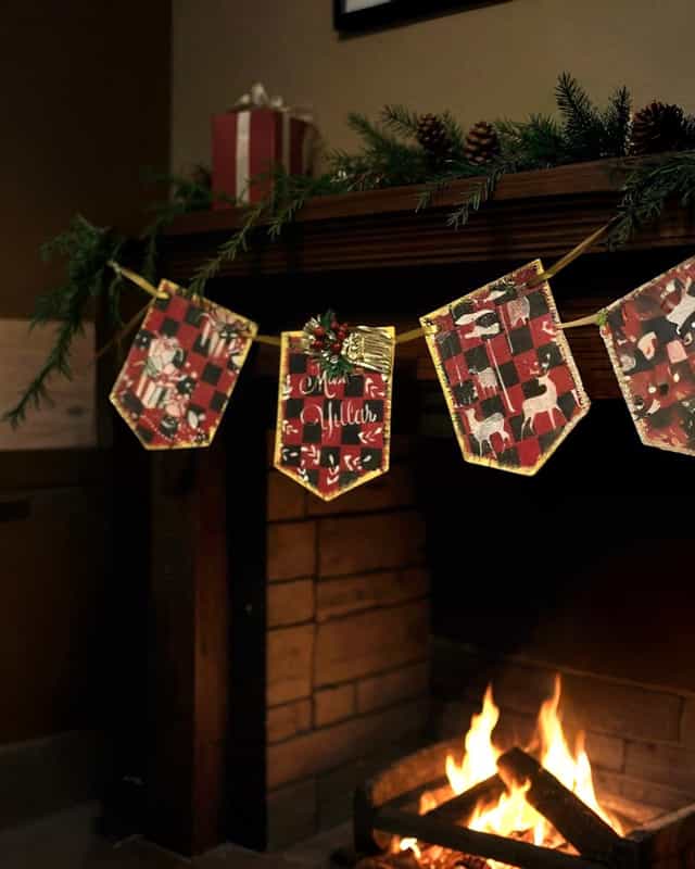 Ahşap Yılbası Şomine Asma Sus Kırmızı