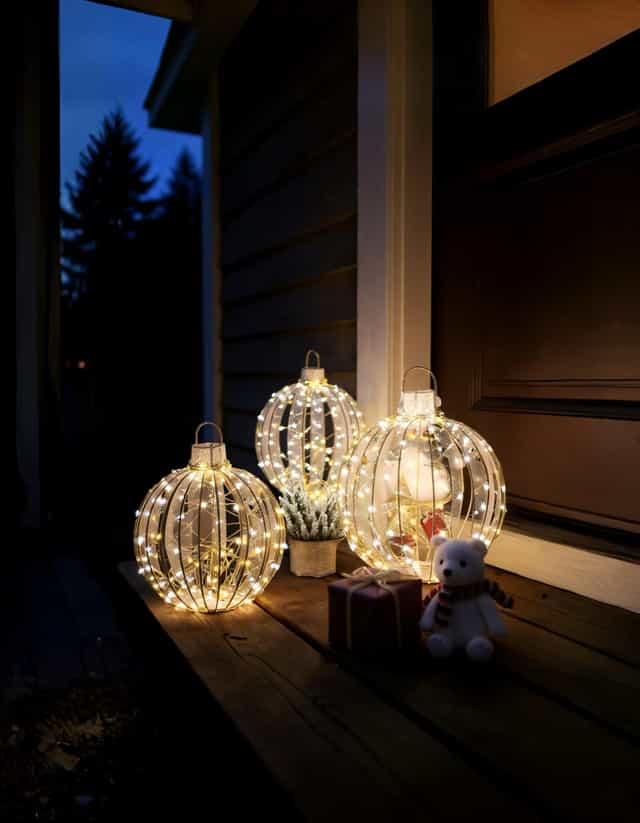 Led Işıklı Üçlü Dekor Top Süs 60 cm, 49 cm, 38 cm