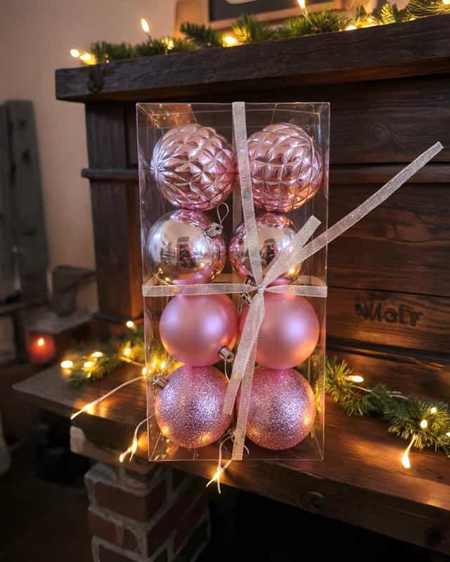 Yılbaşı Ağacı Pembe Renkli Top Süs 8 Cm