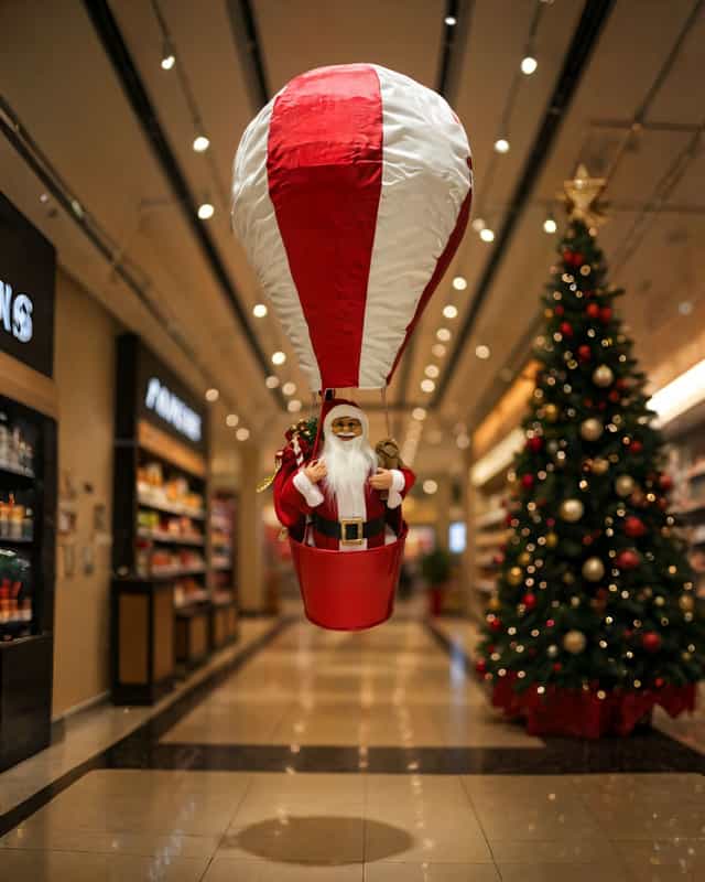 Uçan Balonlu Noel Baba Dekor Süs 150 cm