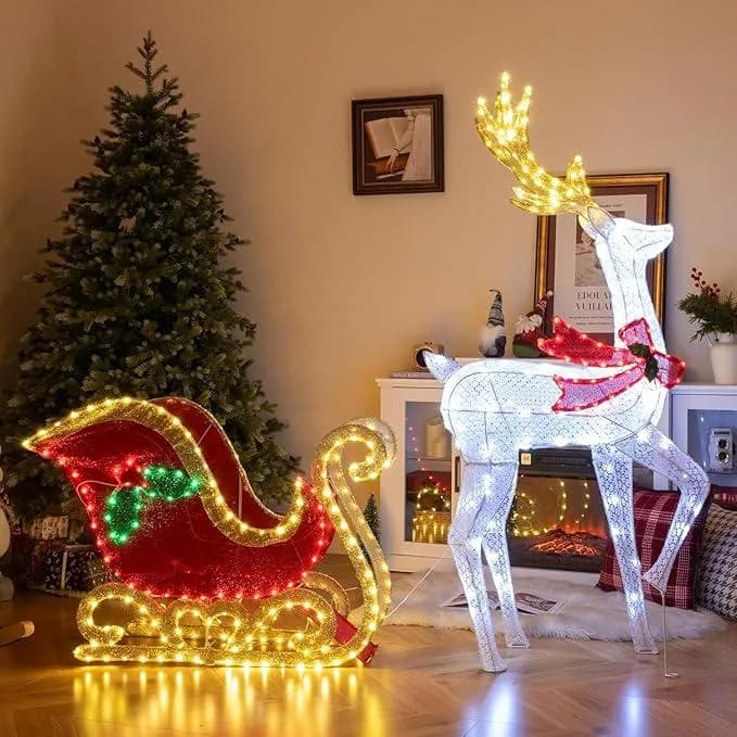 Beyaz Geyik Figürlü Led Işıklı Gece Lambası Dekoratif Aydınlatma