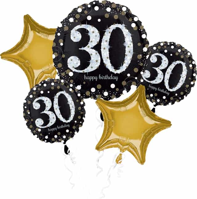 30 Yaş Balon Demeti | Şişirilmiş Uçan Folyo Balon Buketi – İstanbul İçi Teslimat