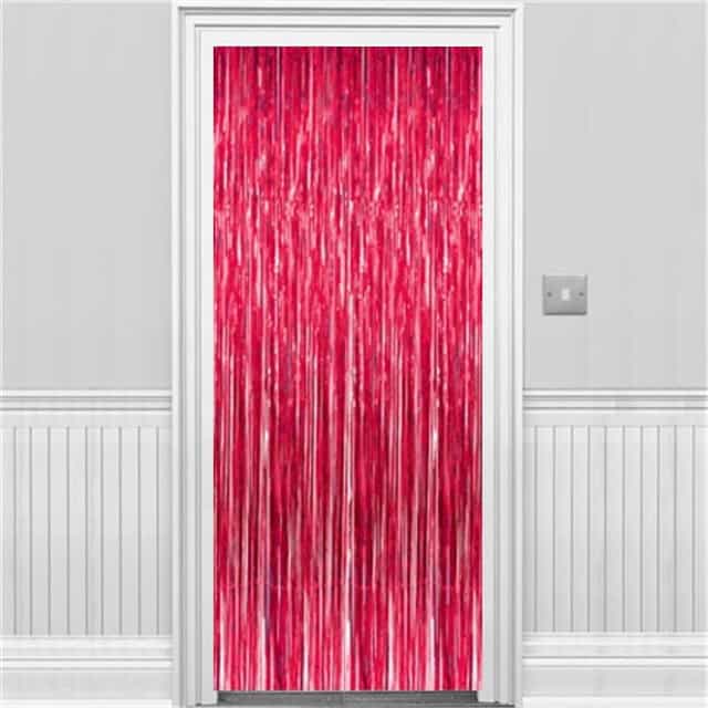 Kırmızı Parlak Püsküllü Kapı Perdesi