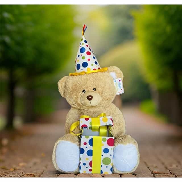 Oturan Hediye Kutulu Peluş Ayı