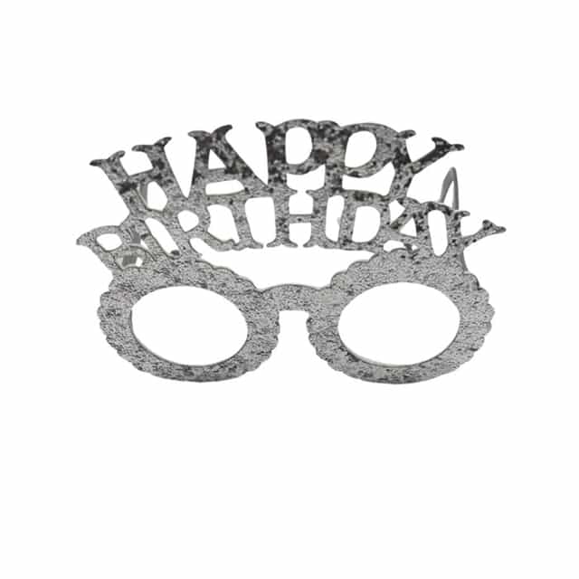 Plastik Happy Birthday Taç Gözlük Set Simli Gümüş
