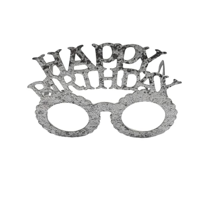 Plastik Happy Birthday Taç Gözlük Set Simli Gümüş