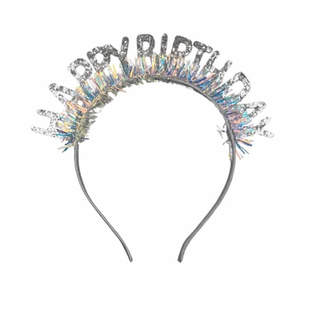 Plastik Happy Birthday Taç Gözlük Set Simli Gümüş