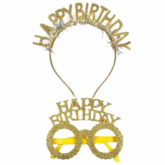 Simli Happy Birthday Taç Ve Gözlük Seti
