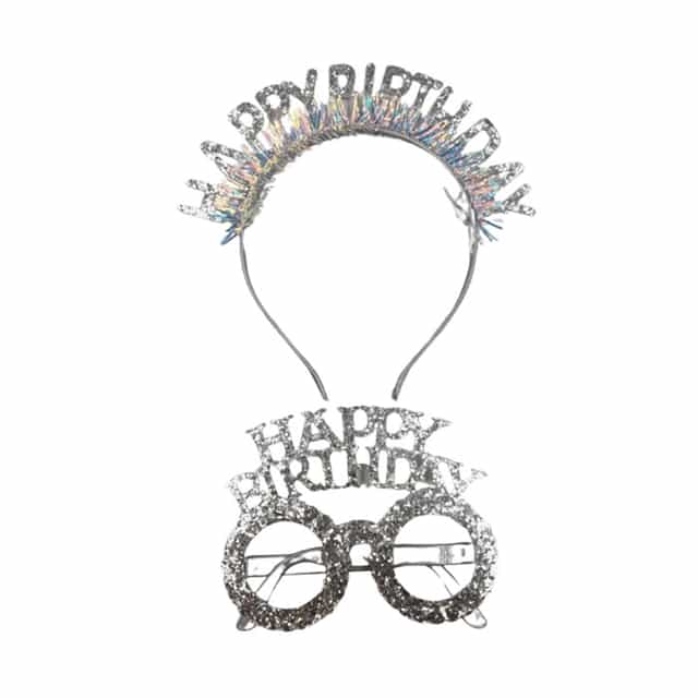 Simli Happy Birthday Taç Ve Gözlük Seti