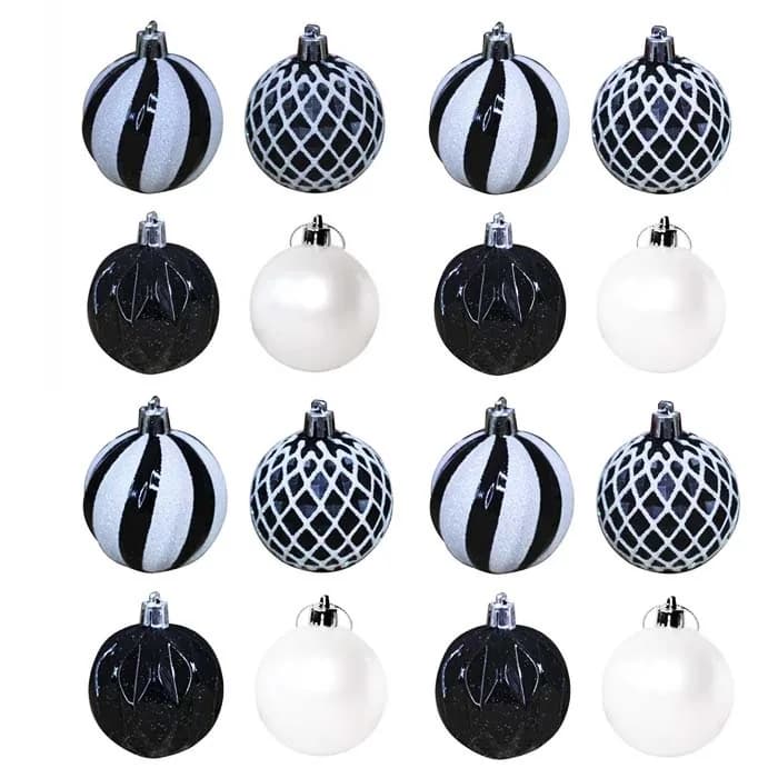 Yılbaşı Ağacı Siyah Beyaz Renkli Desenli Top Süs 6 CM