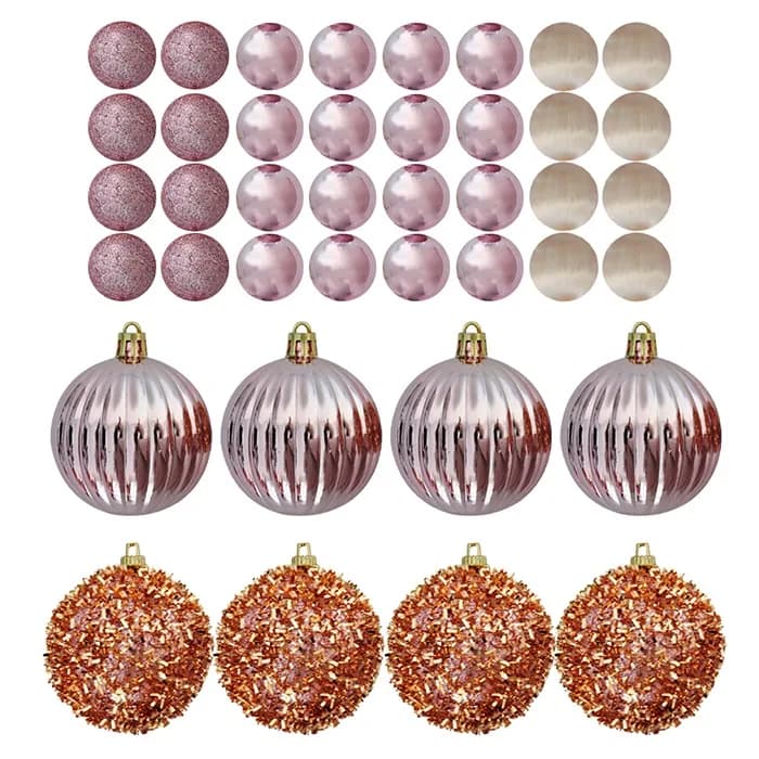Yılbaşı Ağacı Rose Gold Pembe Renkli Top Süs