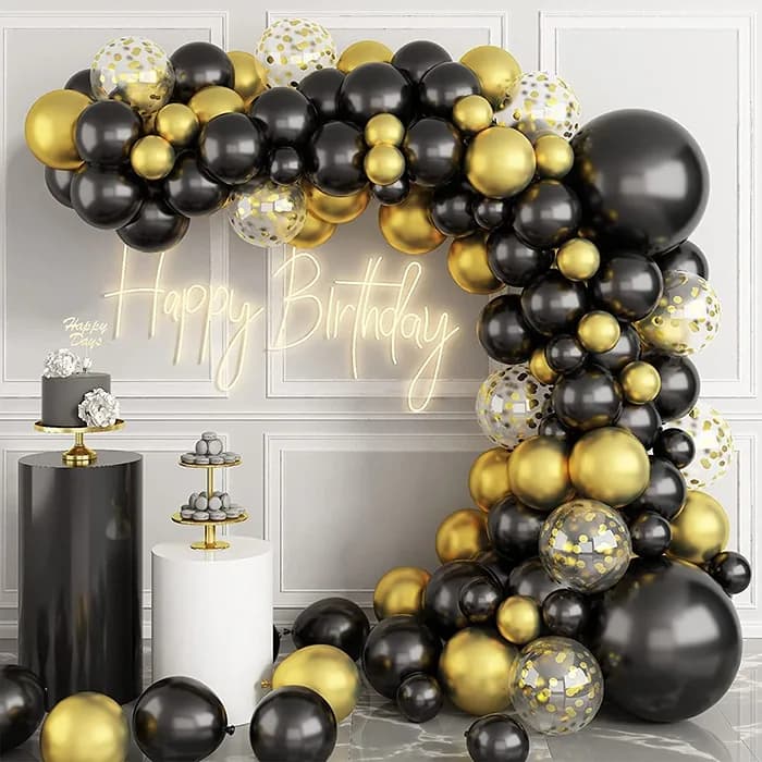 Zincir Balon Seti Gold Siyah Konfetili